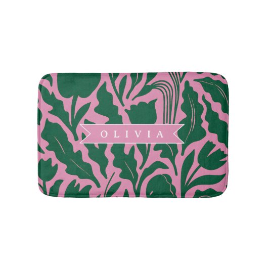 Personalized Bold Pink Botanical Floral Name Gift バスマット (正面)