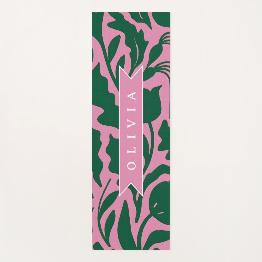 Personalized Bold Pink Botanical Floral Name Gift ヨガマット (正面)
