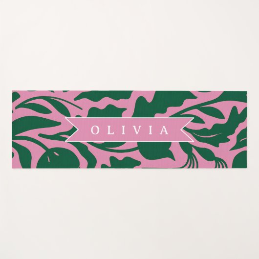 Personalized Bold Pink Botanical Floral Name Gift ヨガマット (正面(横))