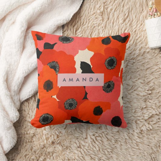 Personalized Bold Red and Pink Poppy Floral  クッション (ブランケット)