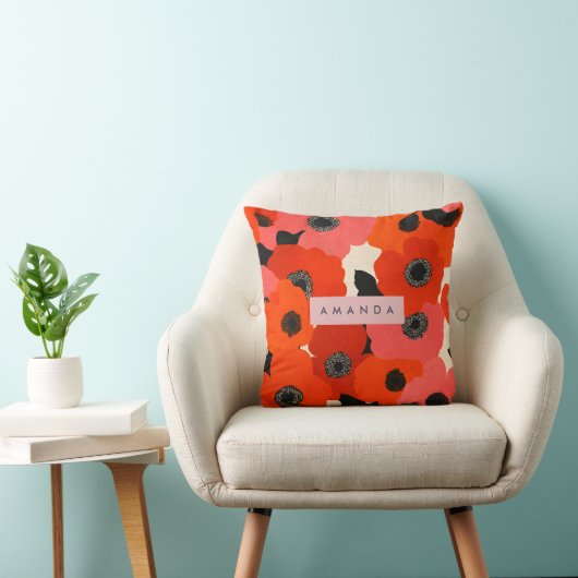 Personalized Bold Red and Pink Poppy Floral  クッション (椅子)
