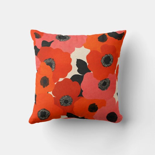 Personalized Bold Red and Pink Poppy Floral  クッション (裏面)