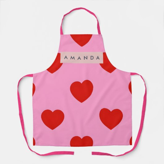 Personalized Bold Red Hearts on Soft Pink エプロン (正面)