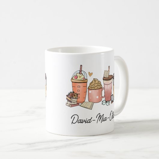 Personalized Book & Coffee Day Mug – Custom Name  コーヒーマグカップ (正面右)