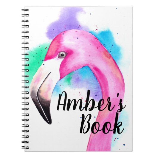 Personalized Book with a flamingo watercolour ノートブック (正面)