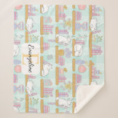 Personalized Bookish Cat Gift Green Pastel Name シェルパブランケット (正面)