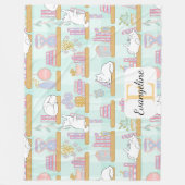 Personalized Bookish Cat Gift Green Pastel Name フリースブランケット (正面)