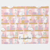 Personalized Bookish Cat Gift Pink Pastel Name フリースブランケット (正面(横))