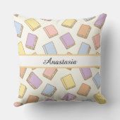 Personalized Bookish Girl Cute Bow Name Cream クッション (裏面)