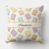 Personalized Bookish Girl Cute Bow Name Cream クッション (正面)