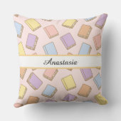 Personalized Bookish Girl Cute Bow Name Pink クッション (裏面)