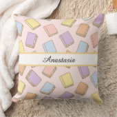 Personalized Bookish Girl Cute Bow Name Pink クッション (ブランケット)