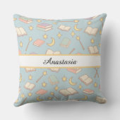 Personalized Bookish Girl Wizard Magic Name Blue クッション (裏面)