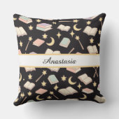 Personalized Bookish Girl Wizard Magic Name Dark クッション (裏面)