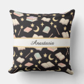 Personalized Bookish Girl Wizard Magic Name Dark クッション (正面)