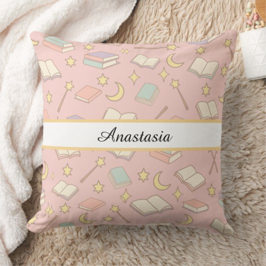 Personalized Bookish Girl Wizard Magic Name Pink クッション (ブランケット)