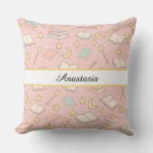 Personalized Bookish Girl Wizard Magic Name Pink クッション (正面)
