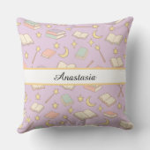 Personalized Bookish Girl Wizard Magic Name Purple クッション (裏面)