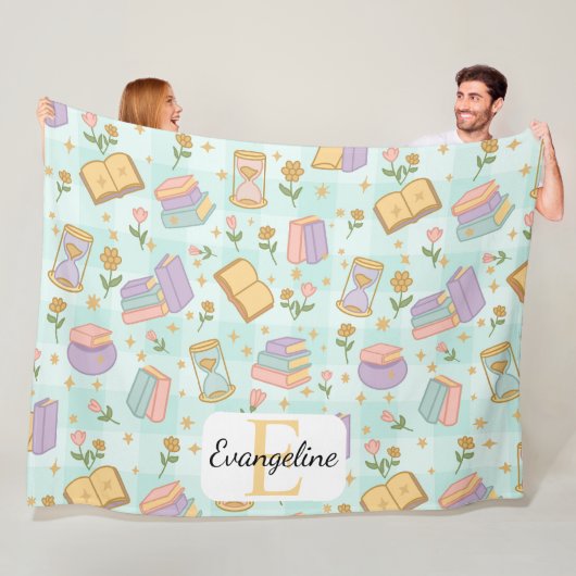 Personalized Bookish Magic Green Pastel Girly Name フリースブランケット (インサイチュ)