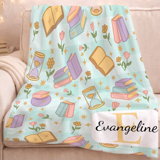 Personalized Bookish Magic Pastel Girl Name Green フリースブランケット
