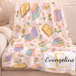 Personalized Bookish Magic Pastel Girl Name Pink フリースブランケット