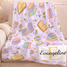 Personalized Bookish Magic Purple Girl Pastel フリースブランケット