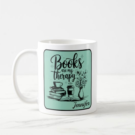 Personalized Books Are My Therapy Bookworms Mint コーヒーマグカップ (左)
