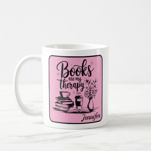 Personalized Books Are My Therapy Bookworms Pink コーヒーマグカップ (左)