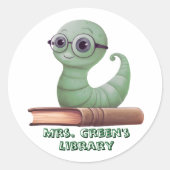 Personalized Bookworm Book Stickers for Classroom  ラウンドシール (正面)