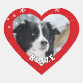 Personalized Border Collie Christmas Dog Pet Photo ハートシール (正面)