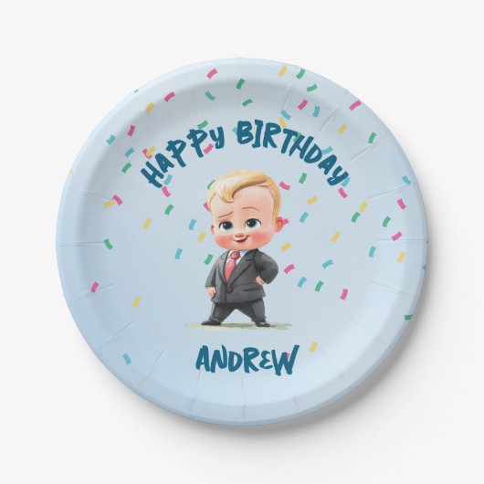 Personalized Boss Baby Birthday Paper Plates ペーパープレート (正面)