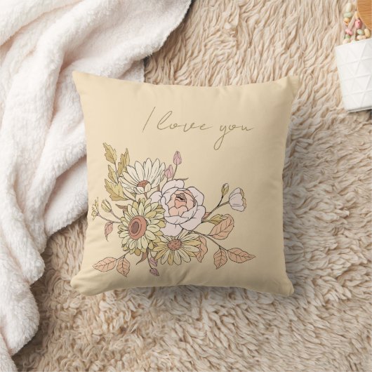 personalized Botanical Beige I Love You Pillow  クッション (ブランケット)