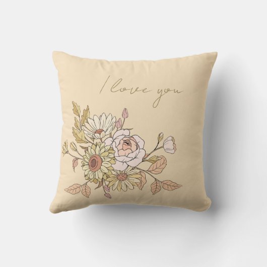  personalized Botanical Beige I Love You Pillow  クッション (裏面)