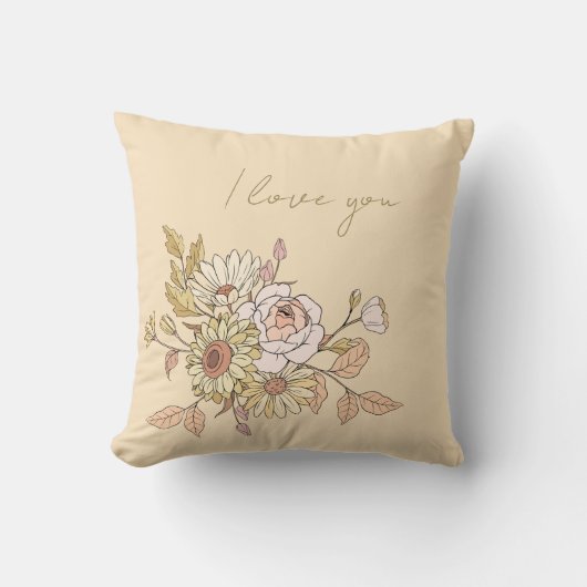  personalized Botanical Beige I Love You Pillow  クッション (正面)