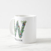 Personalized Botanical Christmas Monogram Letter W コーヒーマグカップ (正面左)