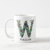 Personalized Botanical Christmas Monogram Letter W コーヒーマグカップ (左)