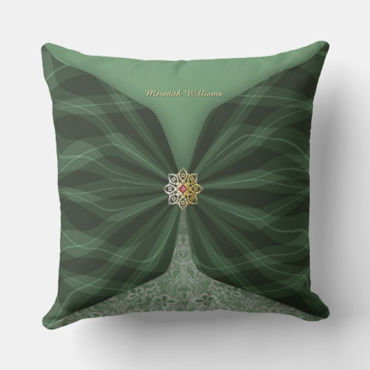 Personalized Botanical Green Textile Illusion クッション (裏面)