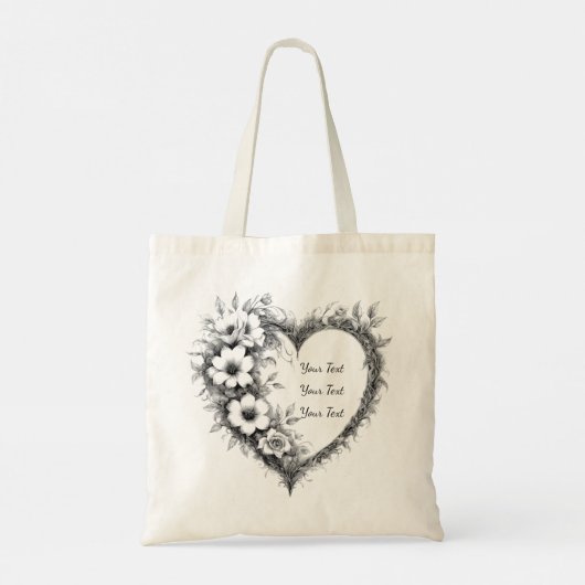 Personalized Botanical Heart Sketch Tote トートバッグ (裏面)