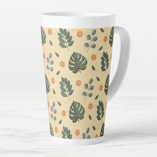 Personalized Botanical Name Cream and Sage Green カフェラテマグ (右アングル)