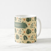 Personalized Botanical Name Cream and Sage Green コーヒーマグカップ (正面右)