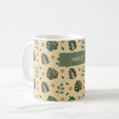 Personalized Botanical Name Cream and Sage Green コーヒーマグカップ (正面左)