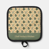 Personalized Botanical Name Cream and Sage Green 鍋敷き (正面)