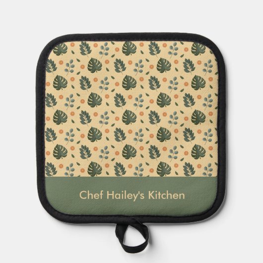 Personalized Botanical Name Cream and Sage Green 鍋敷き (正面)