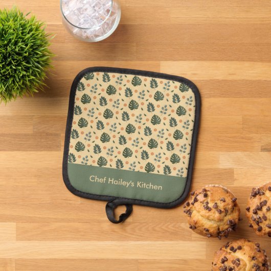 Personalized Botanical Name Cream and Sage Green 鍋敷き (トップダウン)