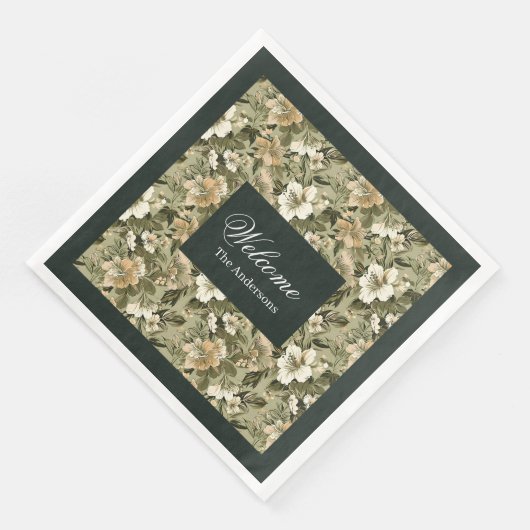 Personalized Botanical Napkins Lux Gold Accent (コーナー)