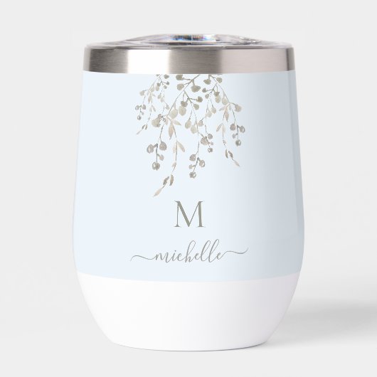 Personalized Botanical Watercolor Monogram Blue (正面)