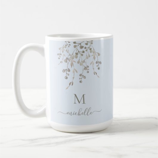 Personalized Botanical Watercolor Monogram Blue コーヒーマグカップ (左)