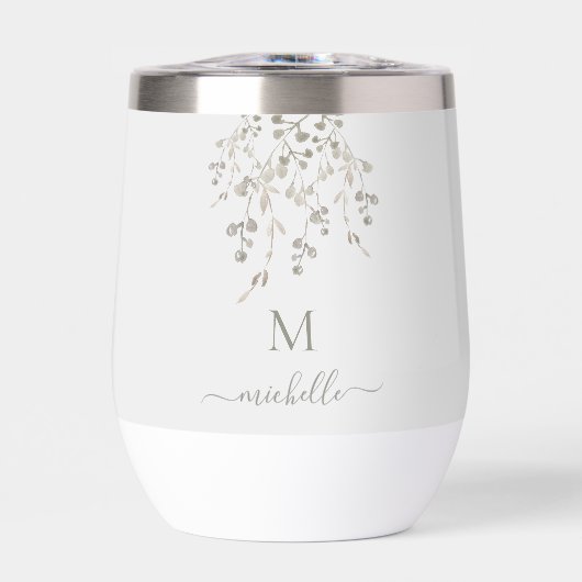 Personalized Botanical Watercolor Monogram Gray (正面)