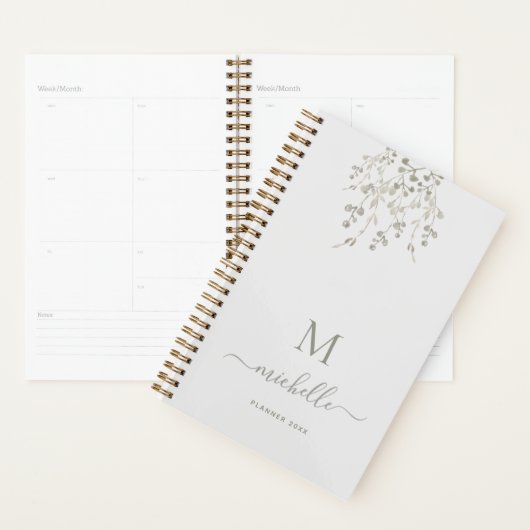 Personalized Botanical Watercolor Monogram Gray プランナー手帳 (ディスプレー)
