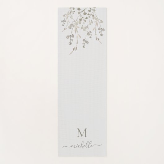 Personalized Botanical Watercolor Monogram Gray ヨガマット (正面)